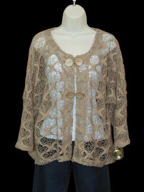 Serengeti Caramel Brown Lace Jacket Sheer Dolman Sleeve Size XL